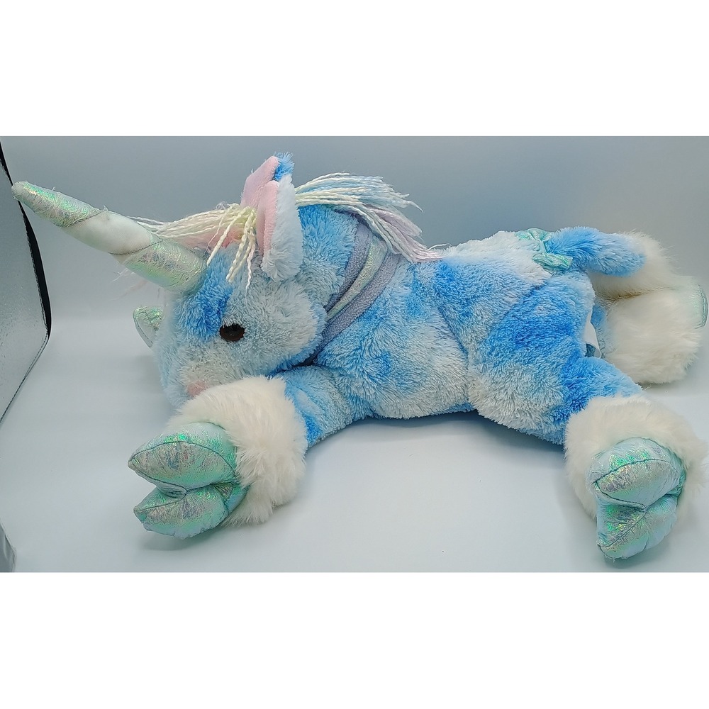 15" Animal Alley Blue White Plush Unicorn Pastel Yarn Mane